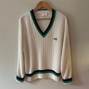 Vintage Slazenger V-Neck Tennis Sweater White Green Navy Size Large